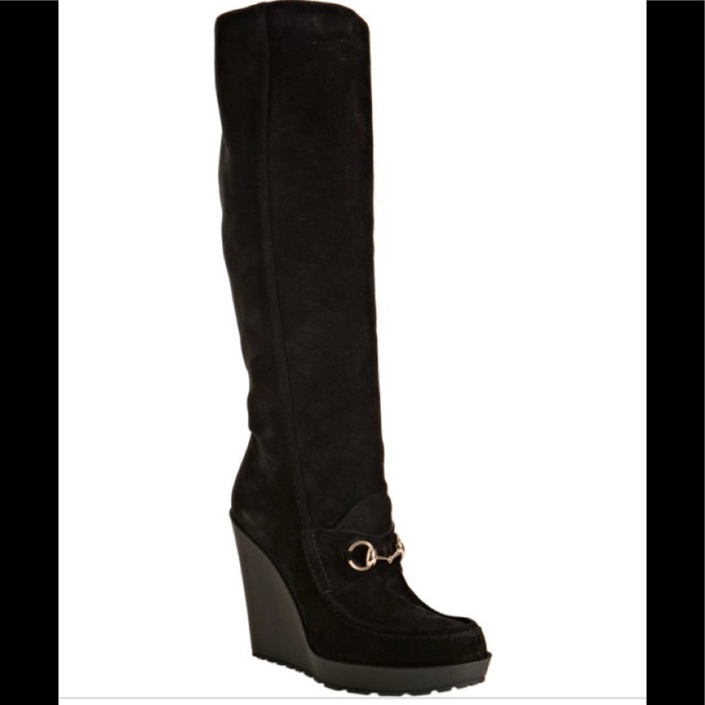 Gucci Softy Tek Black Suede Loafer Wedge Boot​​​​​​​​​​